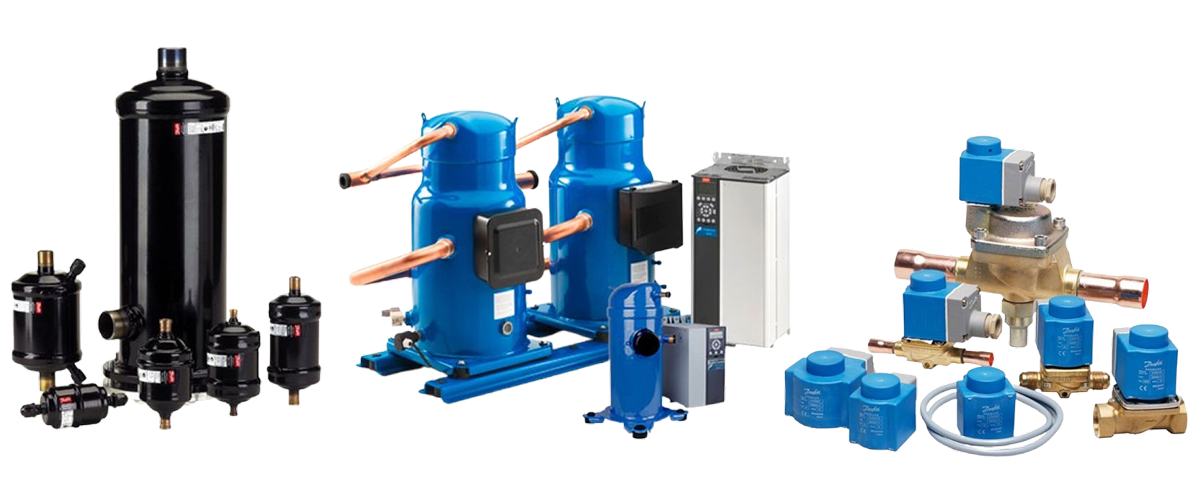 Imagem de um compressor Danfoss em fundo branco